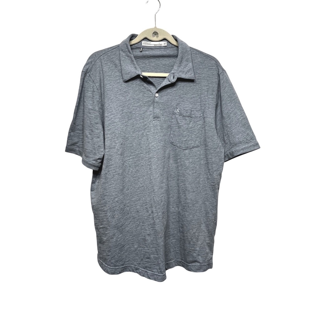 CRIQUET Mens Blue Heathered Short Sleeve Polo Shirt Size L Pocket Casual